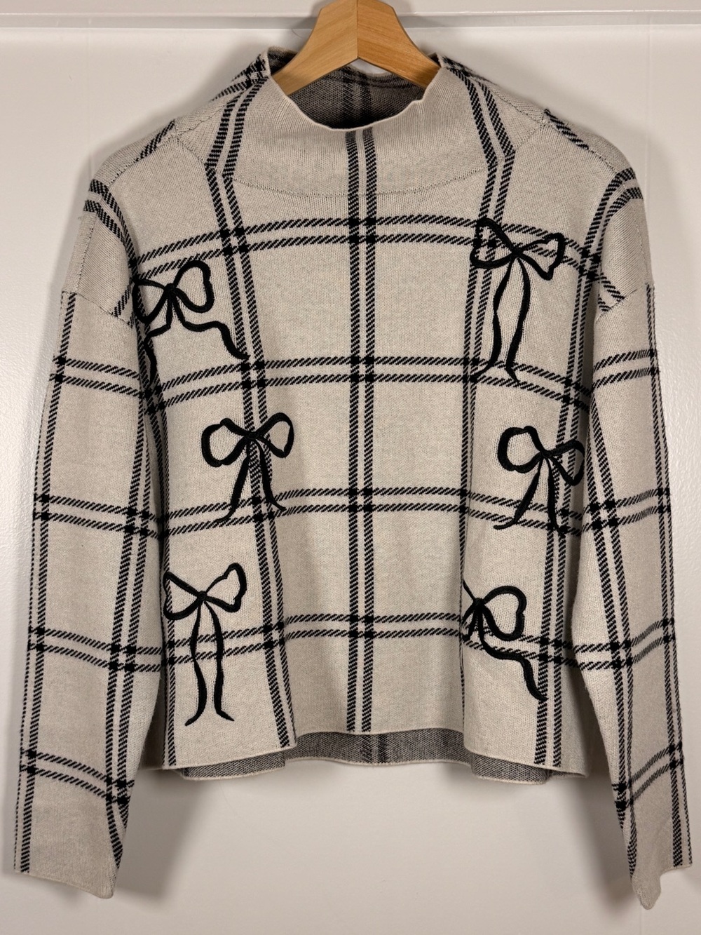 Maeve Anthropologie Ivory Plaid Bow-Accent Sweater - Women
